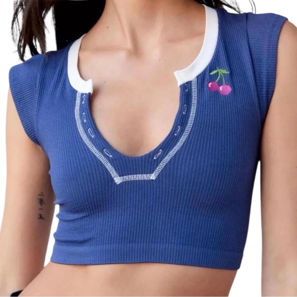 NWOT Urban Outfitters out from under cherries embroidered ribbed crop top XS/S